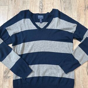 Chaps Men's Navy and Gray Striped Rugby Sweater